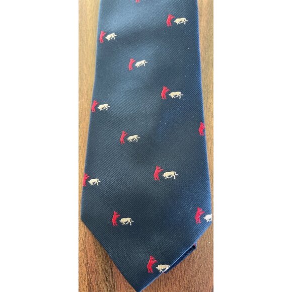Vintage Men’s ROOSTER Tie Navy With Red Bear & Beige Dog Polyester And Silk Wove - Picture 2 of 6